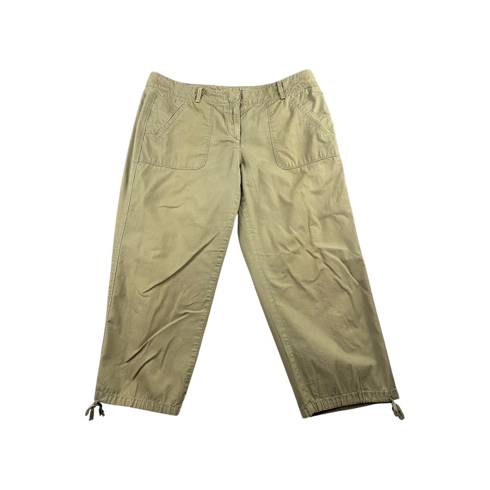 Ann Taylor LOFT Khaki Cargo Capri Pants Women Size 10 Drawstring Ankle
